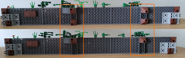 Basisblock hinten vorher (unten), nachher (oben)